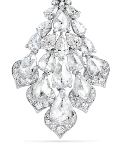 Shop David Morris 18kt White Gold Rose Cut White Diamond Feather-style Chandelier Earrings In Silver