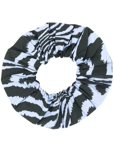 Shop Ganni Tiger Print Scrunchie In Blue