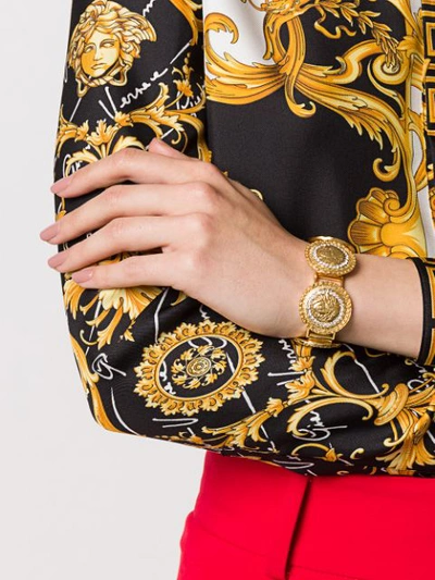 Pre-owned Versace Crystal Detailed Medusa Bracelet In Gold