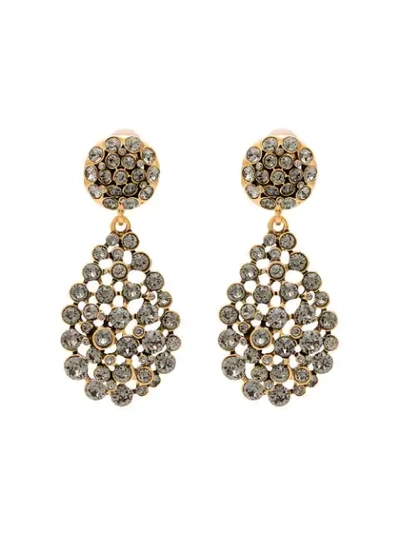 Shop Oscar De La Renta Gold-tone Crystal Earrings In Black