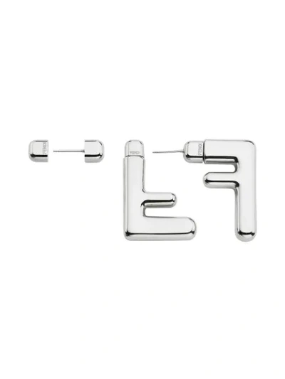 Shop Fendi Ff Earrings In Silver