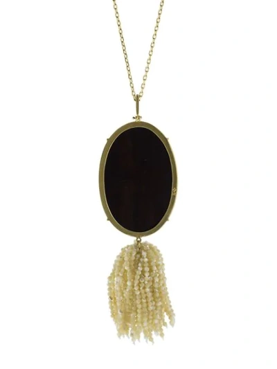 Shop Silvia Furmanovich 18kt Yellow Gold Diamond Marquetry Pearl Tassel Lily Necklace In Ylwgold