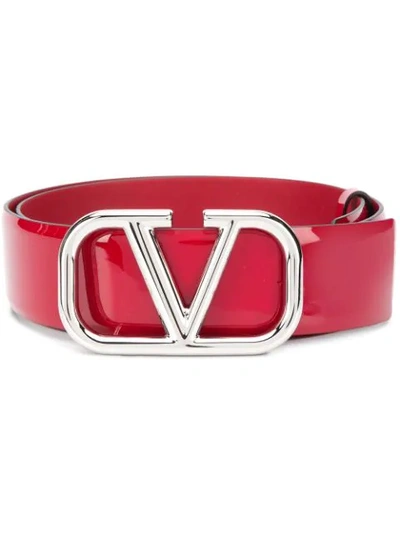 Shop Valentino Patent Leather Vlogo Belt In Red