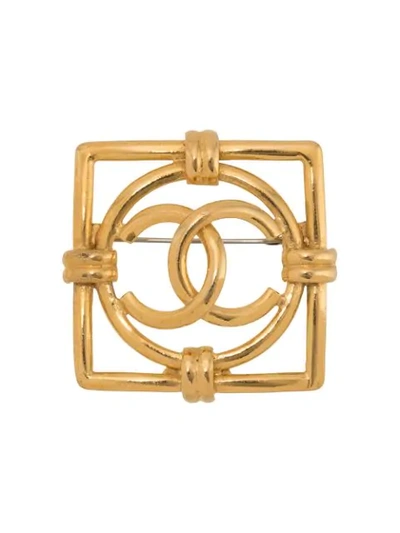 Pre-owned Chanel 1986-1992 Cc Logo Brooch In Gold