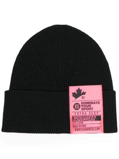 Shop Dsquared2 Logo-patch Ribbed Beanie In Black