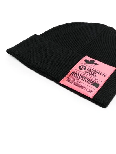 Shop Dsquared2 Logo-patch Ribbed Beanie In Black
