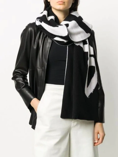 Shop Off-white Intarsia-knit Logo Scarf In Black
