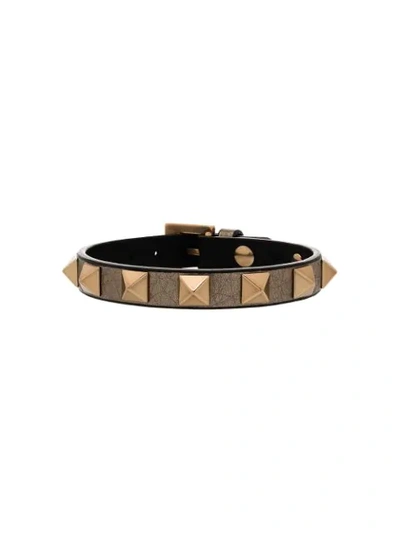 Shop Valentino Metallic Rockstud Adjustable Leather Bracelet In Black