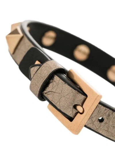 Shop Valentino Metallic Rockstud Adjustable Leather Bracelet In Black