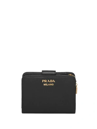 Shop Prada Charm Saffiano Wallet In Black