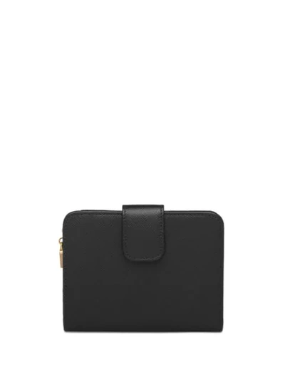 Shop Prada Charm Saffiano Wallet In Black