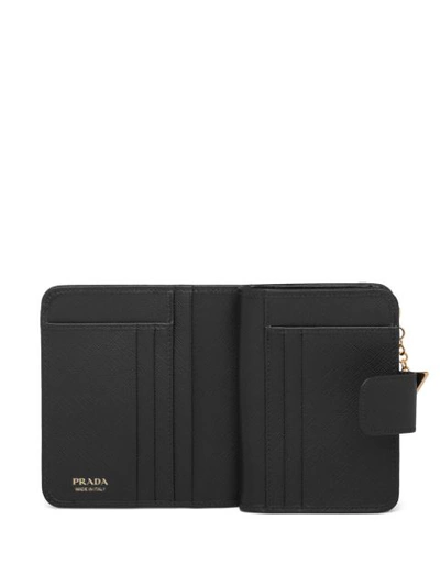 Shop Prada Charm Saffiano Wallet In Black