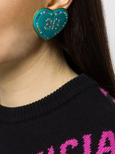 Shop Balenciaga Rhinestone Embellished Crush Earrings In Blue
