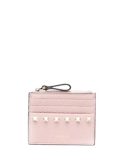 Shop Valentino Rockstud Zipper Cardholder In Pink