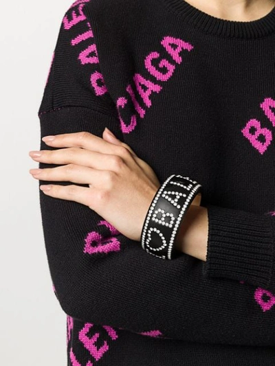 Shop Balenciaga Crystal Embellished Crush Bangle In Black