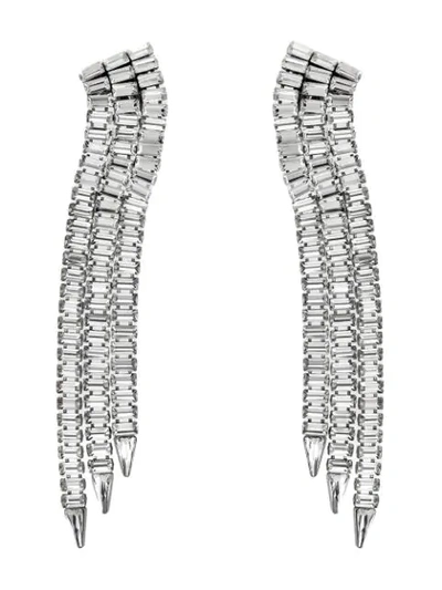 Shop Gucci Crystal Drop Clip-on Earrings In Silver