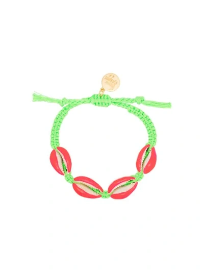 Shop Venessa Arizaga Fantasea Shell Braided Bracelet In Green