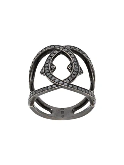 Shop Loree Rodkin 18kt White Gold Diamond Interlink Ring In Black