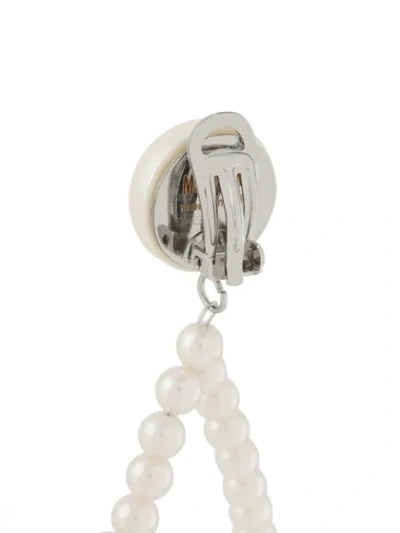 Shop Moschino M Pearl-embellished Pendant Earrings In White