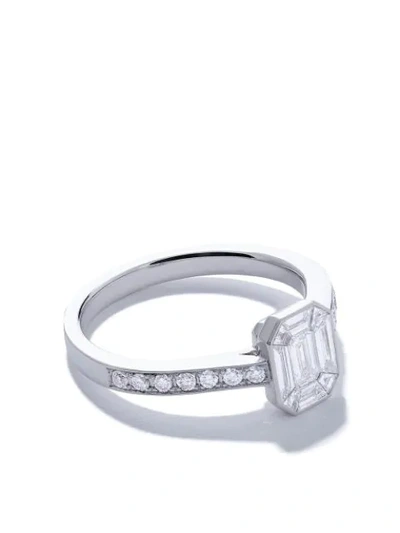 Shop As29 18kt White Gold Mye Emerald Illusion Diamond Ring In Silver