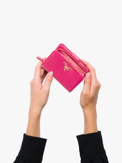 Shop Prada Small Two-tone Wallet In Pink