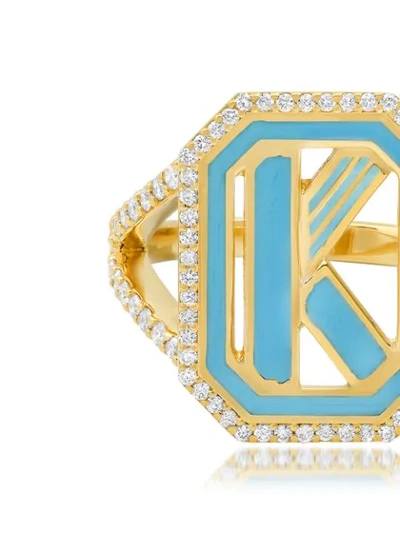 Shop Colette 18kt Yellow Gold Gatsby K Initial Diamond And Turquoise Enamel Ring