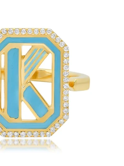 Shop Colette 18kt Yellow Gold Gatsby K Initial Diamond And Turquoise Enamel Ring