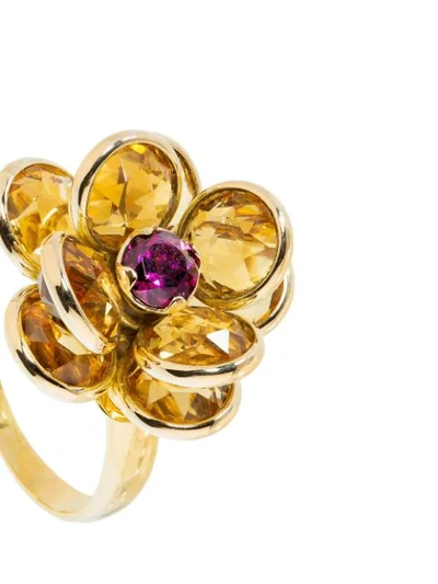 Shop Guita M 18kt Yellow Gold, Citrine And Rhodolite Flower Ring