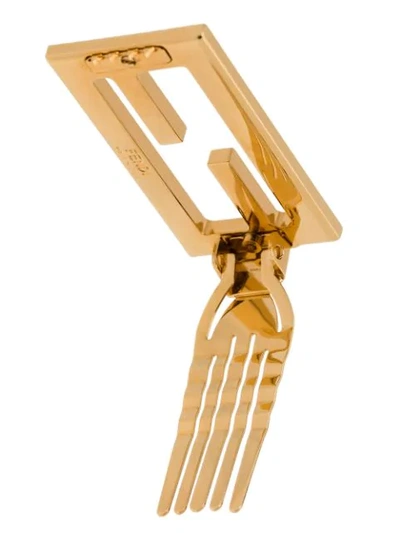Shop Fendi Gold-tone Logo Hair Clip