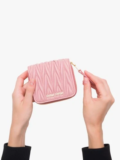 Shop Miu Miu Matelassé Leather Wallet In Pink