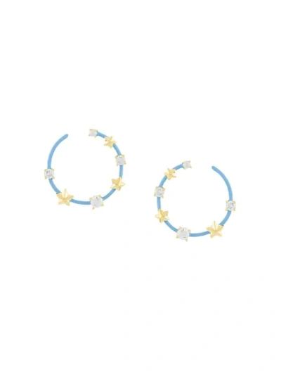 Shop Eshvi Star Studded Hoop Earrings In Blue