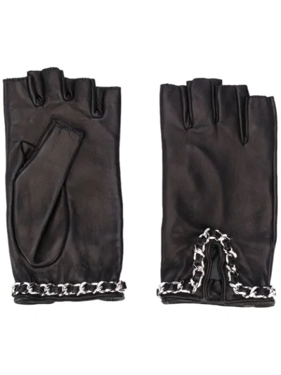 Shop Manokhi Chain Embellished Fingerless Gloves In Black