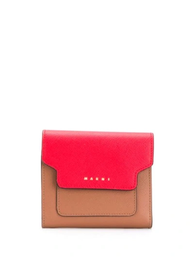 Shop Marni Colour-block Tri-fold Wallet In Brown