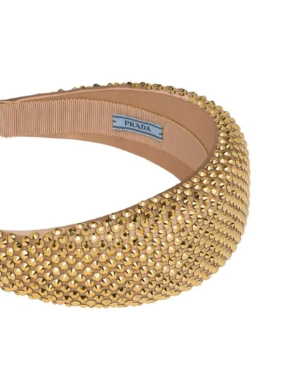 Shop Prada Rhinestone-embellished Satin Hairband In Gold