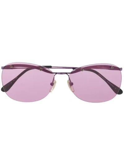 Pre-owned Versace 2000s Rimless Oval-frame Sunglasses In Purple