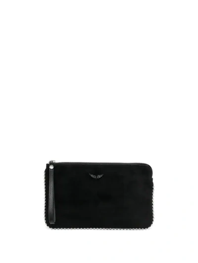 Shop Zadig & Voltaire Suede Purse With Stud Edging In Black