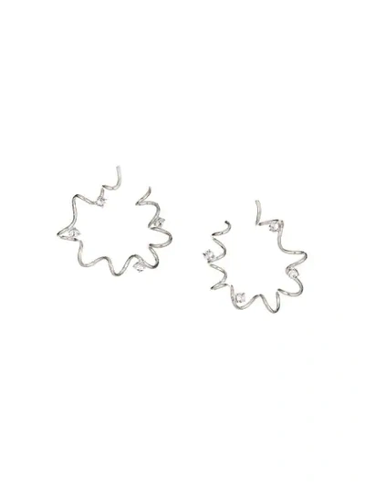 Shop Oscar De La Renta Gem-embellished Hoop Earrings In Silver
