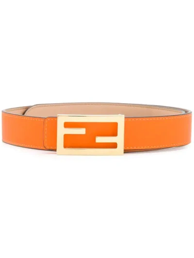 Shop Fendi Leather Ff Baguette Buckle Belt In Orange