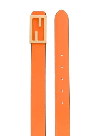 Shop Fendi Leather Ff Baguette Buckle Belt In Orange
