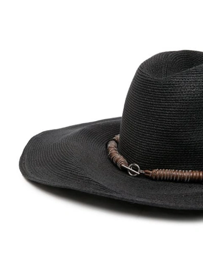 Brunello Cucinelli Woven Floppy Hat W/ Leather And Monili Banding In Black