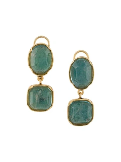 Shop Goossens Two Cabochons Clip Earrings In Blue