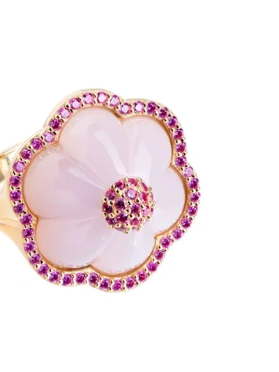 Shop Guita M 18kt Yellow Gold, Carved Pink Chalcedony And Sapphire Ring In Purple