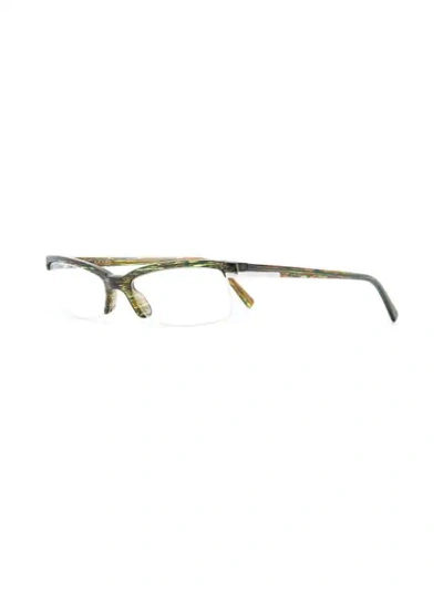 Pre-owned Prada 1990s Marble Effect Square Glasses In Green