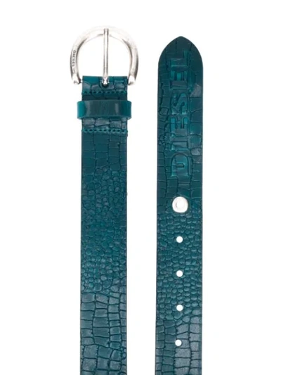 Shop Diesel Croc-effect Leather Belt In Blue