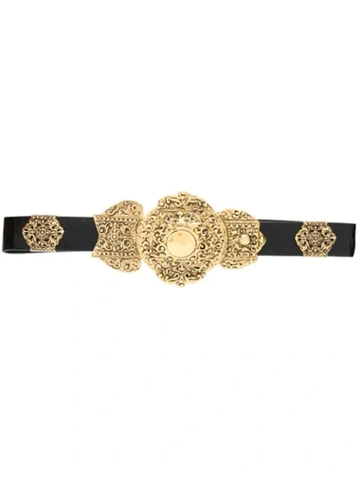 Shop Saint Laurent Crackled-leather Byzantine Belt In Black
