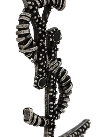 Shop Saint Laurent Monogram Textured Tassel Pendant Necklace In Metallic