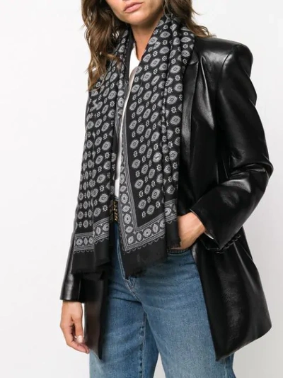 Shop Saint Laurent Bandana-print Frayed Scarf In Black