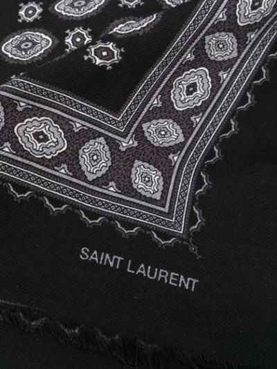 Shop Saint Laurent Bandana-print Frayed Scarf In Black