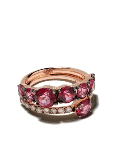 Shop Brumani 18kt Rose Gold Manaca Diamond And Topaz Ring In Rose Gold And Pink