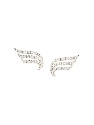 Shop Anita Ko 18kt White Gold Large Diamond Wave Earrings In Silver